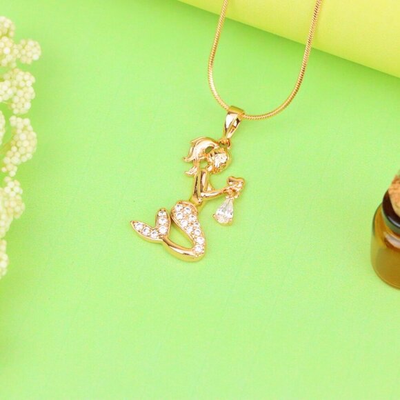 "Mermaid Rose Gold Pendant with Crystals, XPPT1291 - Picture 10 of 11